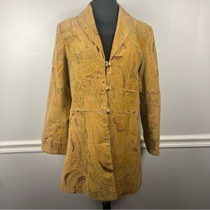 Vintage 90s Suzanne Somers collection tan paisley button coat size small